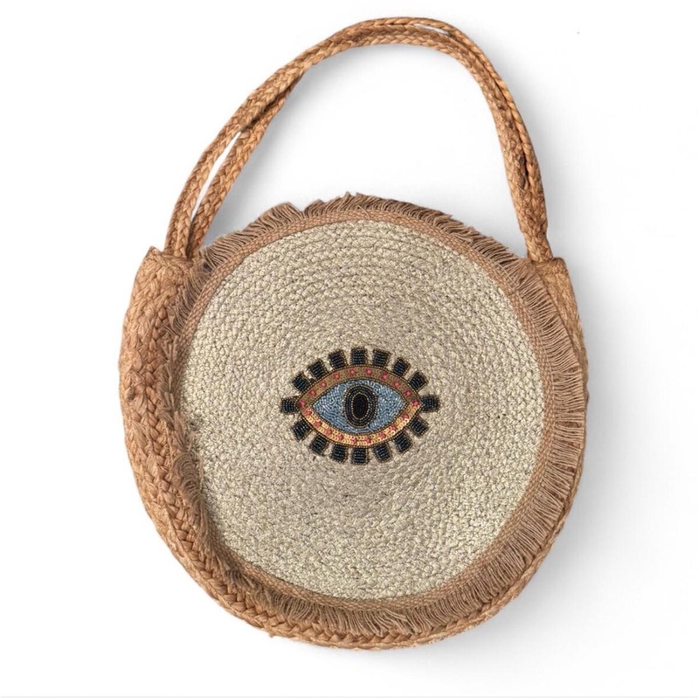 Woven Straw Bag with Eye Design